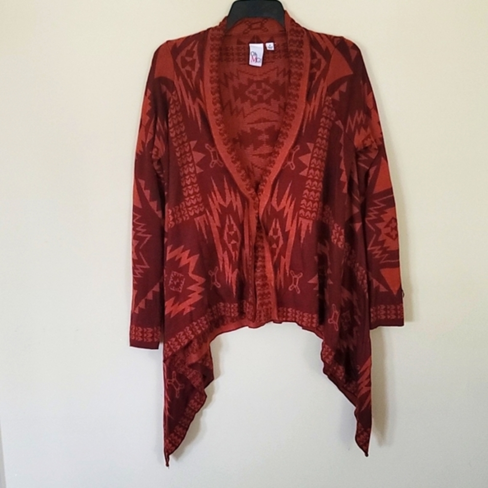 Aztec Southwestern Boho Long Sleeves Rainfall Cardigan Sweater SZ M